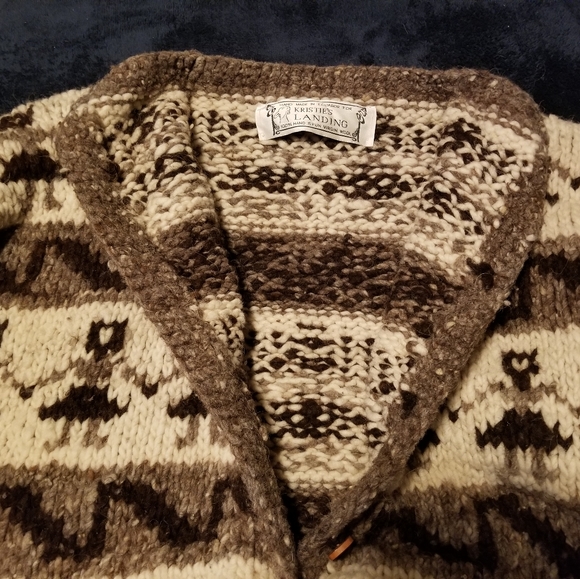 Vintage 80s Hand knit hand spun virgin wool Cowichan style Cardigan Sweater - Picture 6 of 7